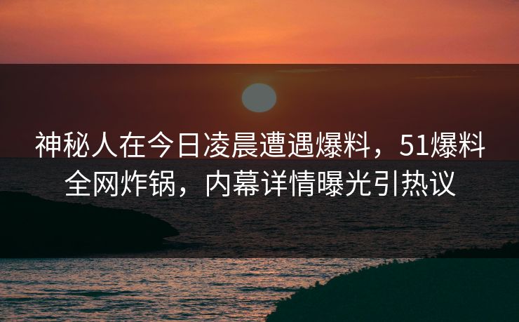 神秘人在今日凌晨遭遇爆料，51爆料全网炸锅，内幕详情曝光引热议